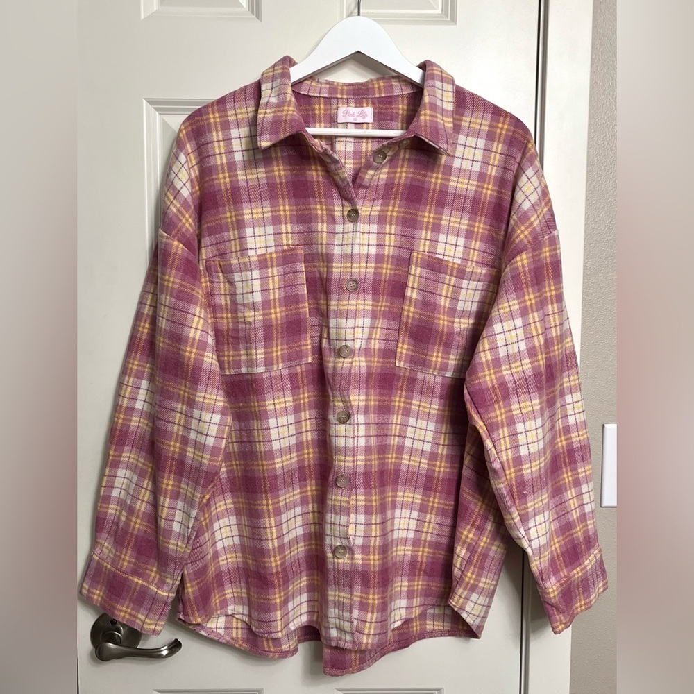 Pink Lily Flannel Shacket NWOT
